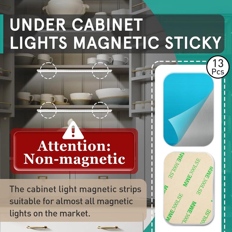 Gfdoso 13 Pcs Under Cabinet Magnetic Light Strips with1.5CM Reinforced Adhesive Backing – Upgrade Replacement Strips for a Secure Hold (Iron Sheet, Not Magnets) - Image 2